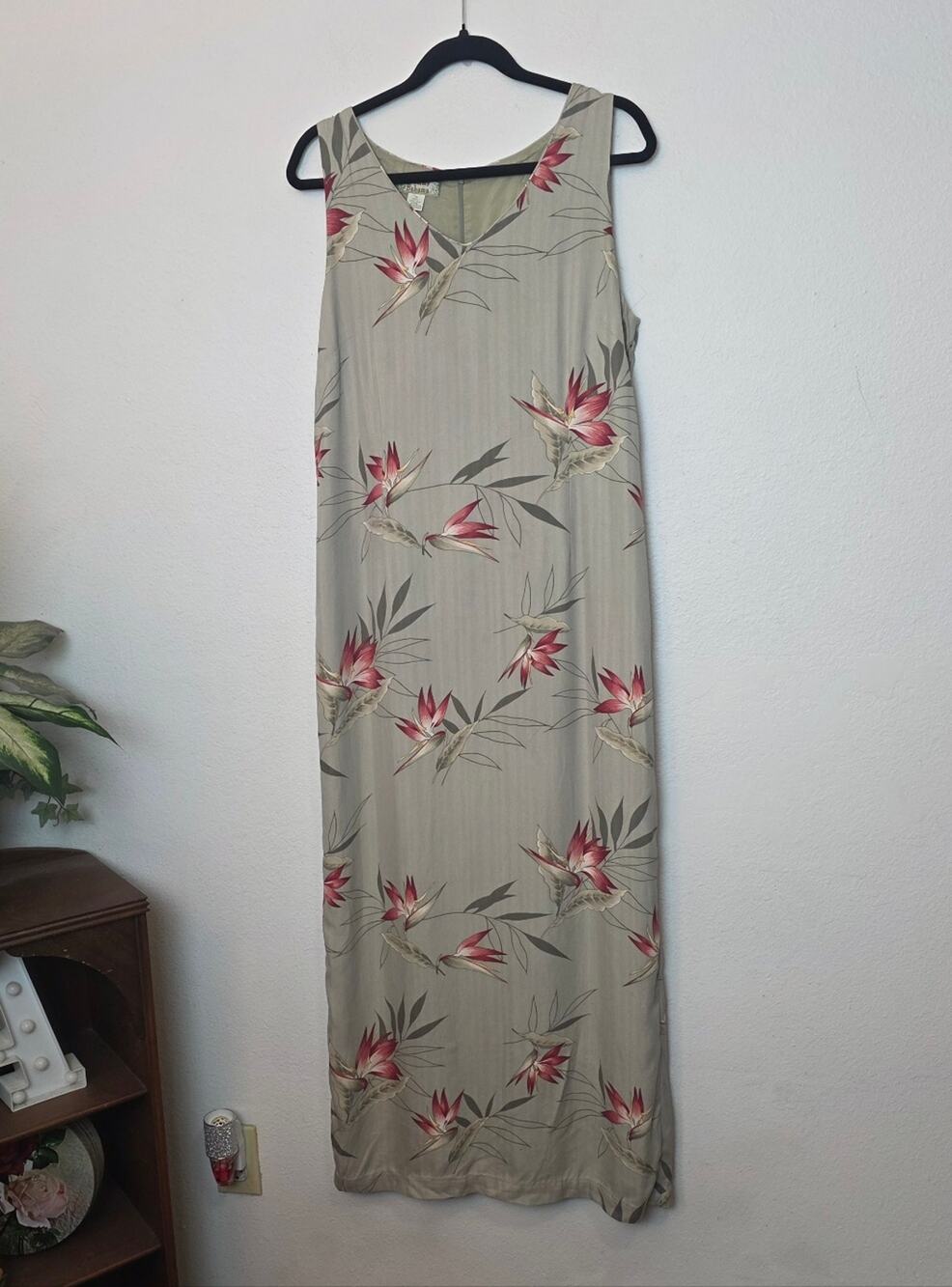 TOMMY BAHAMA Green Tropical Sleeveless Silk Maxi Dress Vacation Cruise VTG Sz 14